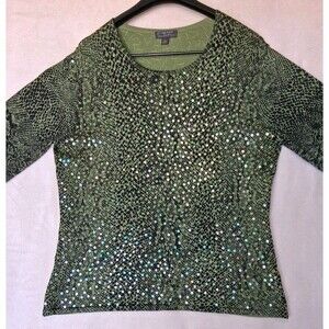NORDSTROM CLASSIQUES ENTIER Green & Black Silk Sequined Top Size XL GORGEOUS